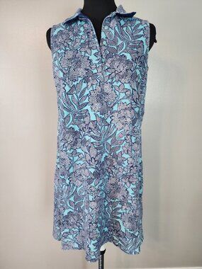 Lands End Womens Medium Blue Polo Dress Knit Nautical Preppy Casual Beach Cotton